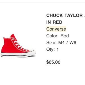 Red converse in womens size 6